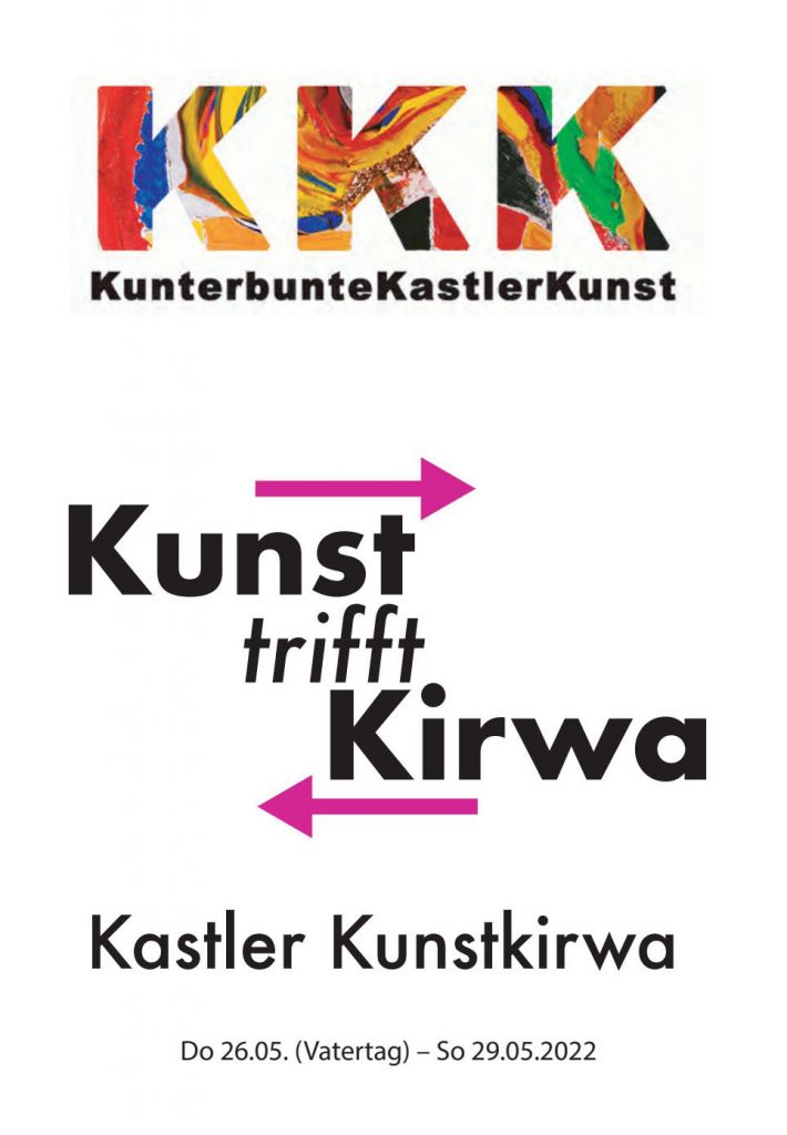 DAs Logo der Kunterbunten Kastler Kunst, eine Arbeitsgruppe des Verkehrsvereins Markt Kast und das Logo der Kunst-Kirwa "Kunst trifft Kirwa".